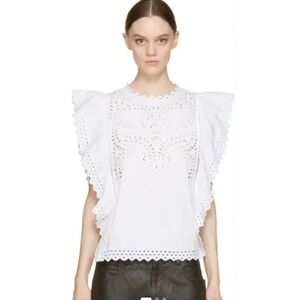 Isabel Marant Etoile White Eyelet Lace Ruffle Blouse Top Made in India SZ 38/L